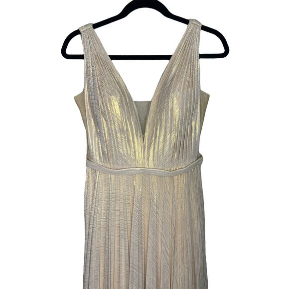 Prom Plunge Gold / Cream Side Slit Formal Dress by Cinderella Divine - Picture 3 of 9